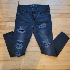 Vintage Express distressed jean leggings sequin detailing size 4S, black/grey
